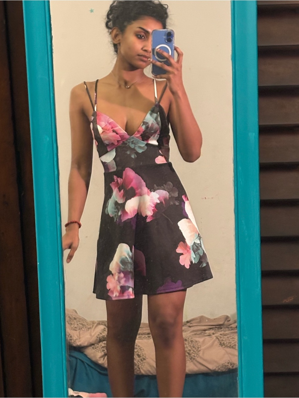 Charlotte Russe Black Floral Spaghetti Strap Mini Dress